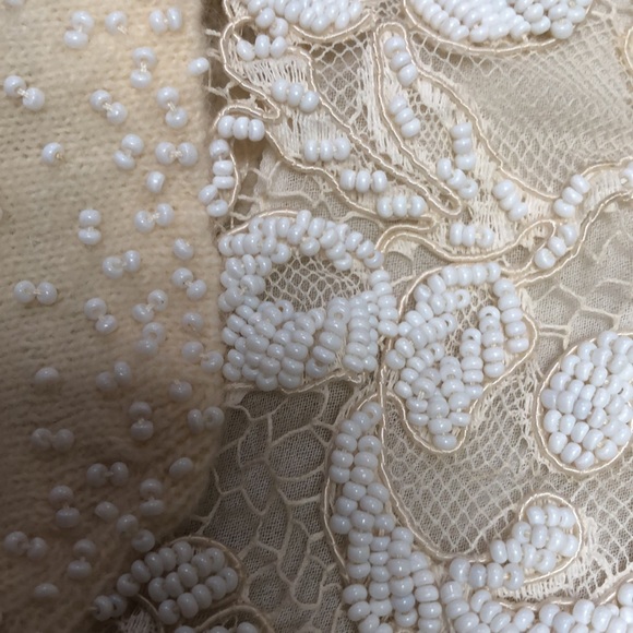 Mid Century Angora and Wool Boutique Sweater With Lace and Beaded Embellishment - Picture 4 of 7